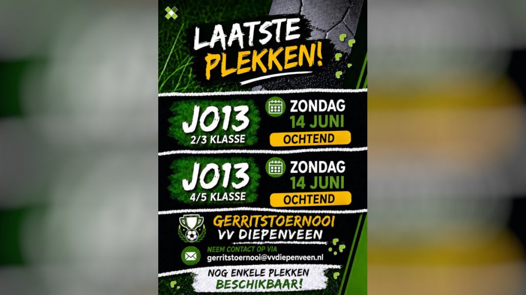 46e Gerritstoernooi bij vv Diepenveen: laatste plekken nog vrij 46e Gerritstoernooi bij vv Diepenveen: laatste plekken nog vrij